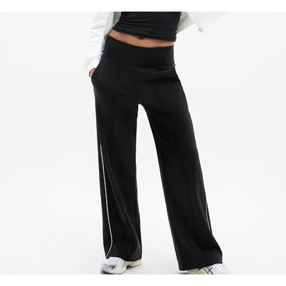 Athleta Black Venice High Rise Athletic Track Stripe Wide Leg Pant NWT Size L